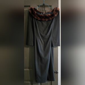 Lauren Ralph Lauren Black Dress with Brown Faux Fur Trim